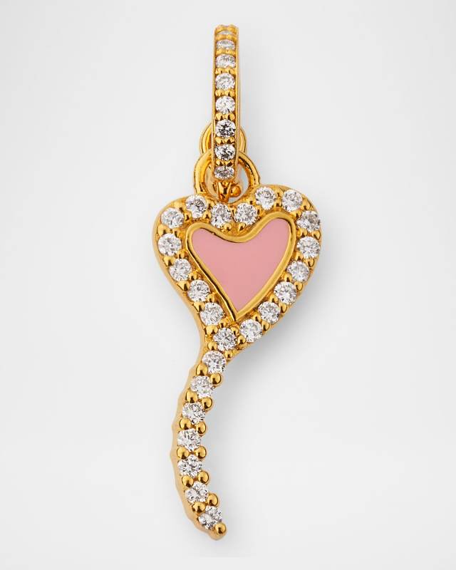 20K Pink Enamel Heart Pendant with Diamonds
